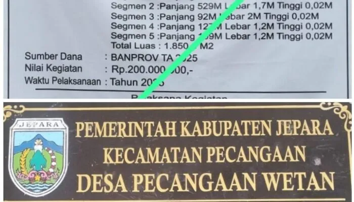 Kades Pecangaan Wetan Diduga Tutup Mata, Proyek Jalan Rp200 Juta Banprov Jateng Sudah Rusak