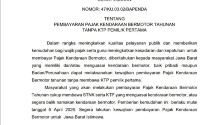 Gubernur Jawa Barat Terbitkan Aturan Baru: Bayar Pajak Kendaraan Kini Tanpa KTP Pemilik Pertama