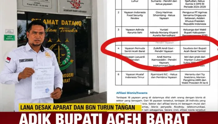 LANA: Bupati Aceh Barat Harus Bertanggung Jawab Jelaskan Dugaan Keterlibatan Adiknya dalam Pengelolaan Dapur MBG