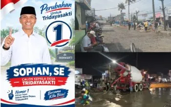 Buktikan Janji, Calon Kepala Desa Tridayasakti Nomor Urut 1 Sopian, SE Bangun Pengaspalan Jalan di RW.15