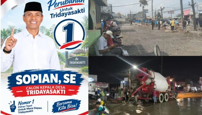 Buktikan Janji, Calon Kepala Desa Tridayasakti Nomor Urut 1 Sopian, SE Bangun Pengaspalan Jalan di RW.15