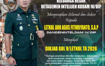 Detasemen Intelijen Kodam IV/Diponegoro Ucapkan Selamat Kepada Letkol Arh Agus Fithriyanto, S.A.P. Mengikuti Dikjab Golongan V
