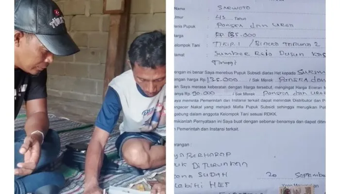 Diduga Dijual di Atas HET, Pupuk Bersubsidi Poktan Harapan Jaya di Musi Rawas Dikeluhkan Anggota